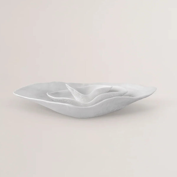 Luxury Limoges porcelain 12-piece dinnerware White Indulge Sarah-Lindaon a light gray background