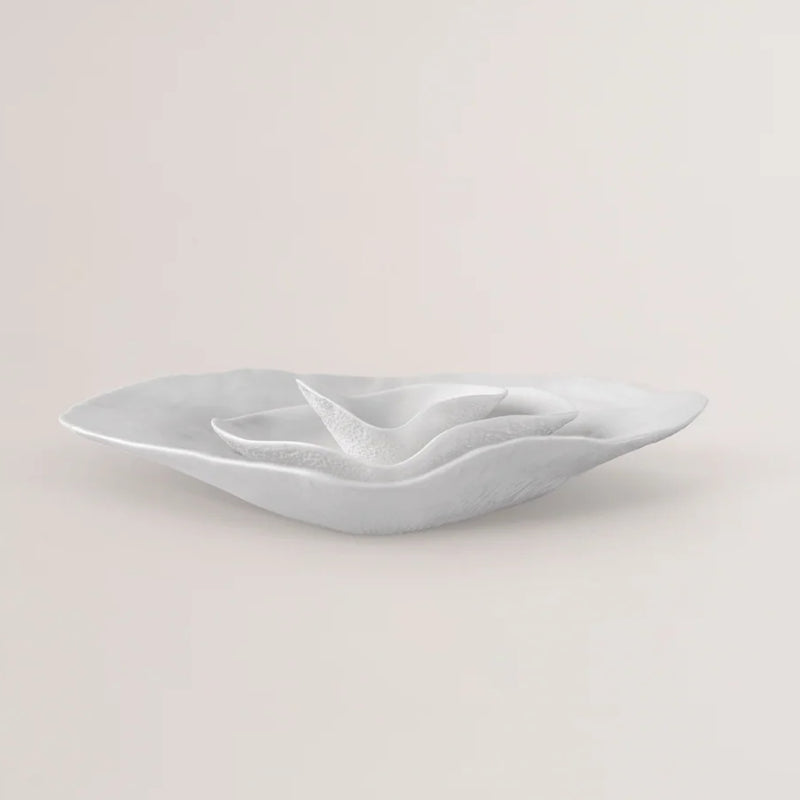 Luxury Limoges porcelain 12-piece dinnerware White Indulge Sarah-Lindaon a light gray background