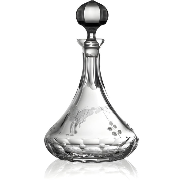 Luxury Ships Decanter in Clear Crystal with Butterfly and Leaf Engraving – Springtime by Varga Crystal