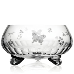 Luxury Footed Bowl 33cm in Clear Crystal with Butterfly and Leaf Engraving – Springtime by Varga Crystal