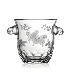 Luxury Ice Bucket in Clear Crystal with Butterfly and Leaf Engraving – Springtime by Varga Crystal