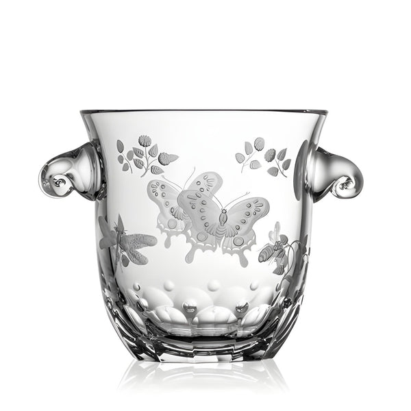 Luxury Ice Bucket in Clear Crystal with Butterfly and Leaf Engraving – Springtime by Varga Crystal