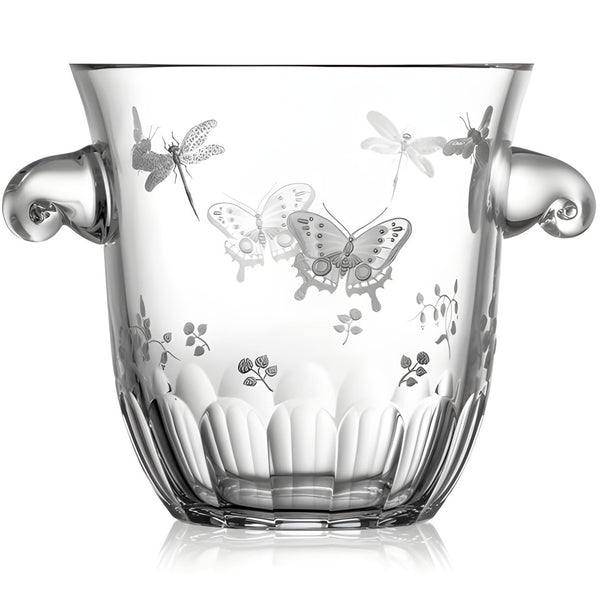 Luxury Champagne Bucket in Clear Crystal with Butterfly and Dragonfly Engraving – Springtime by Varga Crystal