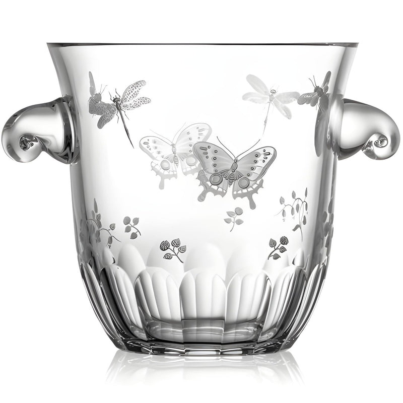 Luxury Champagne Bucket in Clear Crystal with Butterfly and Dragonfly Engraving – Springtime by Varga Crystal