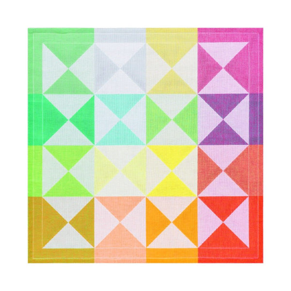 Le Jacquard Français Origami cotton napkin, showing multicolored pattern on white background.
