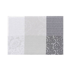 Mist grey cotton placemat with Japanese floral motifs by Le Jaquard Francais.
