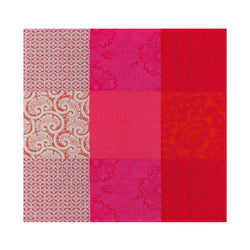 Unwraped Fleurs de Kyoto linen napkin in red by Le Jacquard Français, sold at Amiramour.