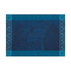 Blue linen placemat with baroque motifs by Le Jaquard Francais.