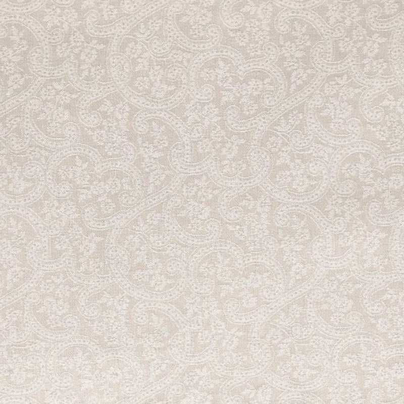 Beige linen placemat with tonal floral jacquard weave close-up texture.