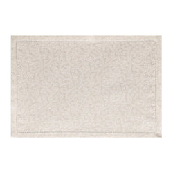 Beige linen placemat with tonal floral jacquard weave by Le Jaquard Francais.