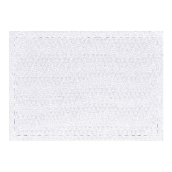 White linen Portofino Geo placemat with mitred corners.