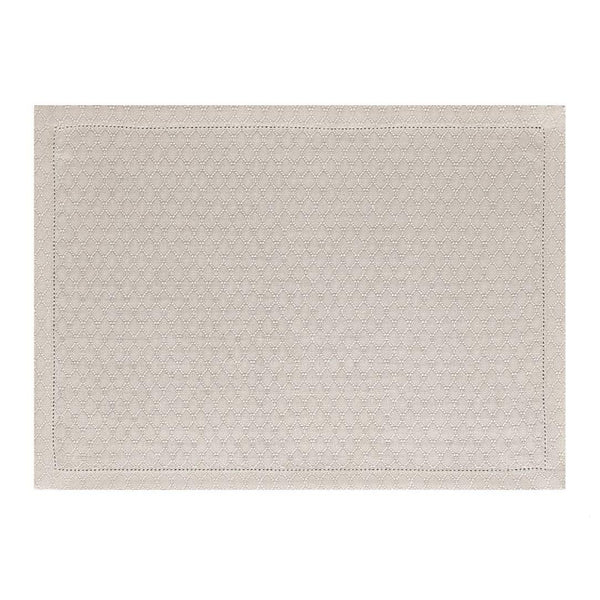Beige linen placemat with mitred corners by Le Jaquard Francais.