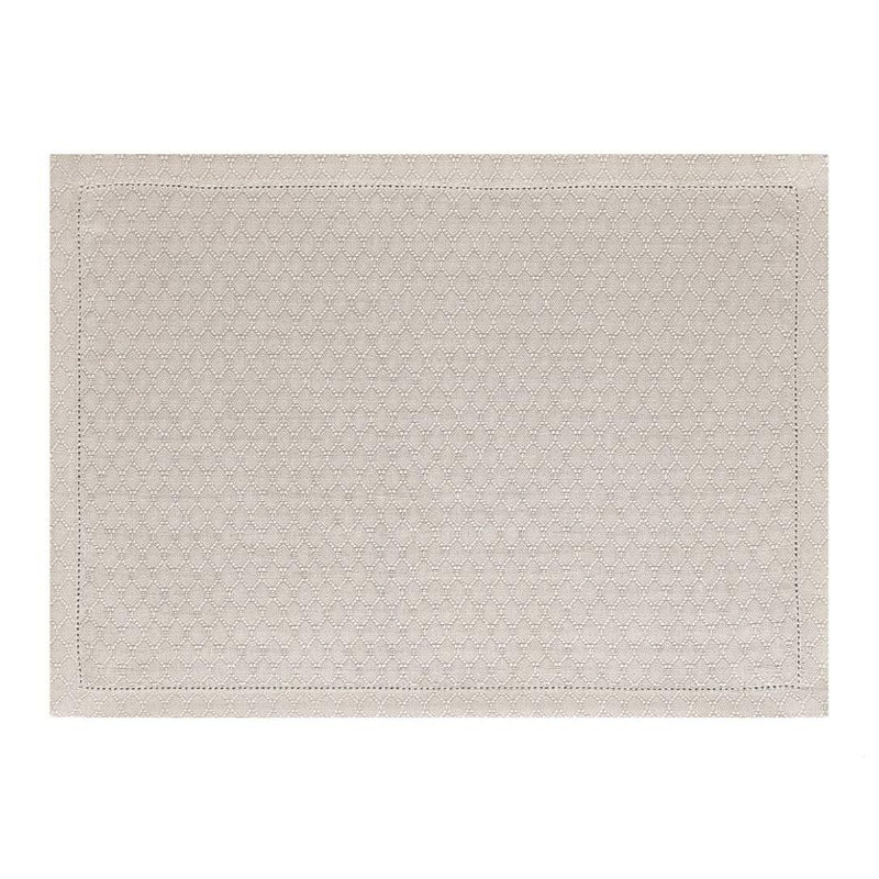 Beige linen placemat with mitred corners by Le Jaquard Francais.