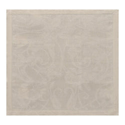 Tivoli linen napkin in beige with mitred corners and laddered hems, displayed unwraped on white background.