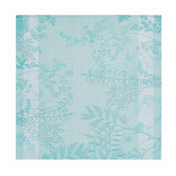 Blue Jardin d’Eden cotton napkin with delicate floral pattern unwraped on white background, sold at Amiramour.