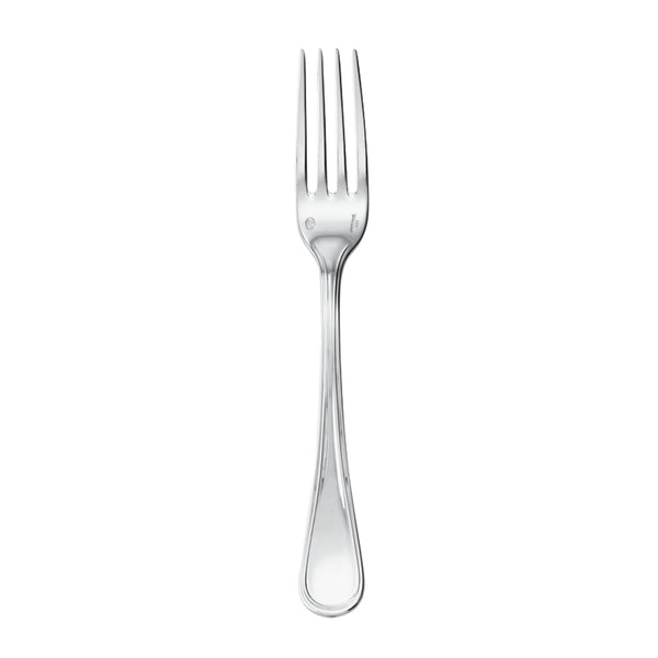 Contour table fork by Sambonet in stainless steel with four elongated tines and polished handle.