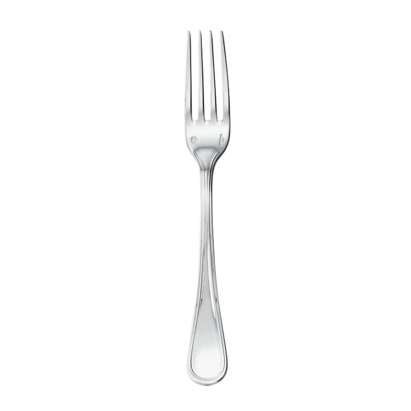 Contour table fork by Sambonet in stainless steel with four elongated tines and polished handle.