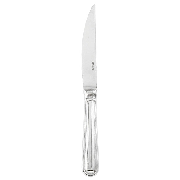 Contour steak knife by Sambonet in stainless steel with polished handle and sharp blade.