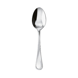 Contour dessert spoon by Sambonet in stainless steel with mirror finish, featuring refined lines and balanced design.