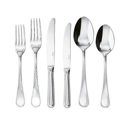 Contour 36-piece cutlery set by Sambonet in stainless steel with fluid lines, mirror finish, and refined modern profile for 6 guests.
