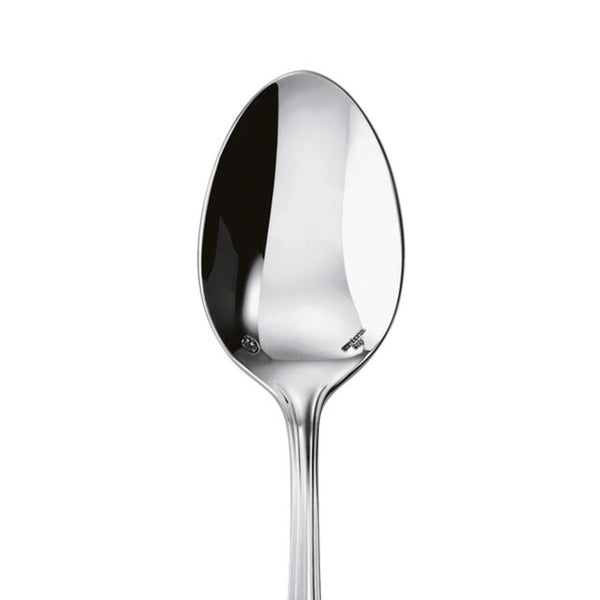 Contour espresso spoon by Sambonet in stainless steel with mirror polish, close-up.