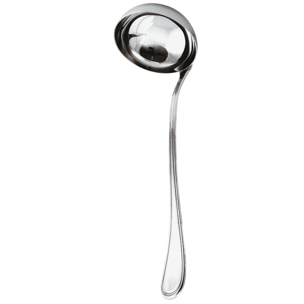 Contour ladle by Sambonet in stainless steel with mirror polish, elegant design for serving soups, stews, sauces.