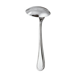 Contour soup ladle by Sambonet in stainless steel with deep bowl and polished handle.