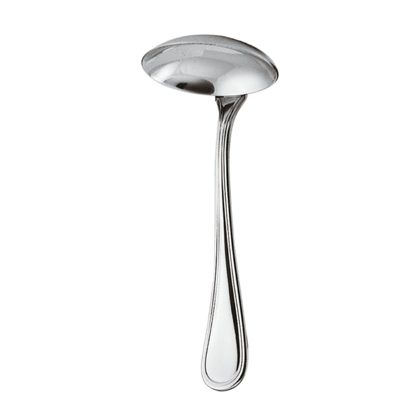 Contour soup ladle by Sambonet in stainless steel with deep bowl and polished handle.