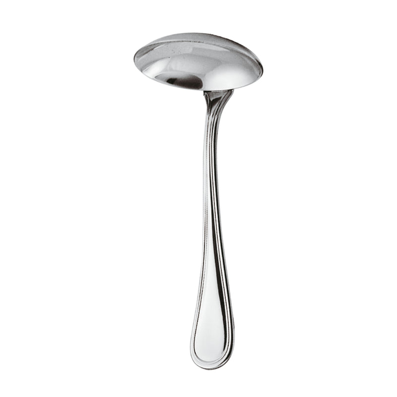 Contour soup ladle by Sambonet in stainless steel with deep bowl and polished handle.