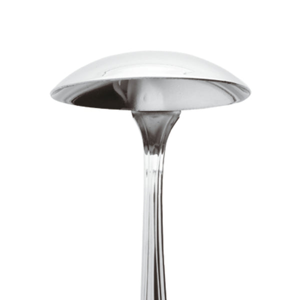Contour sauce ladle by Sambonet in stainless steel with deep rounded bowl, close-up.