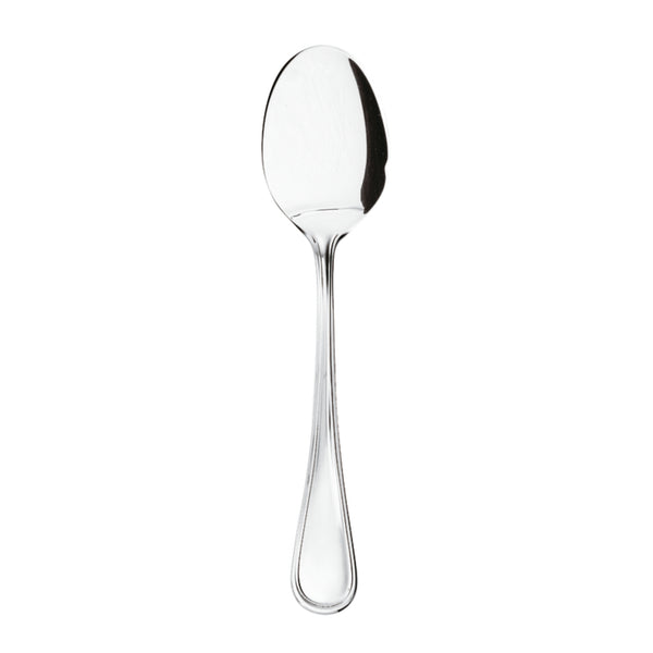 Contour French sauce spoon by Sambonet in stainless steel with shallow bowl and notch.
