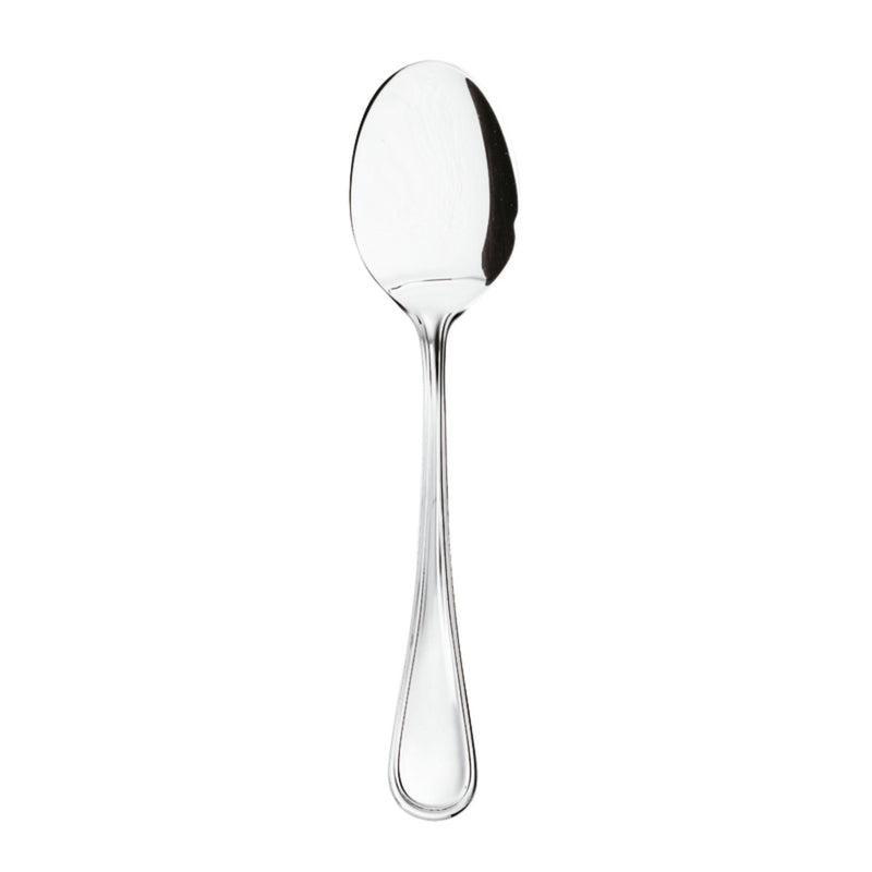 Contour French sauce spoon by Sambonet in stainless steel with shallow bowl and notch.