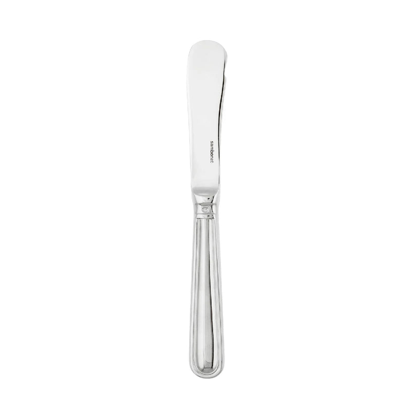 Contour butter knife by Sambonet in stainless steel with polished mirror finish, perfect for butter, spreads, and soft cheeses.