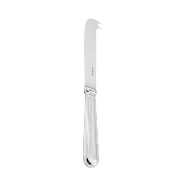 Contour cheese knife by Sambonet in stainless steel with polished finish, sharp edge, and prong tip.