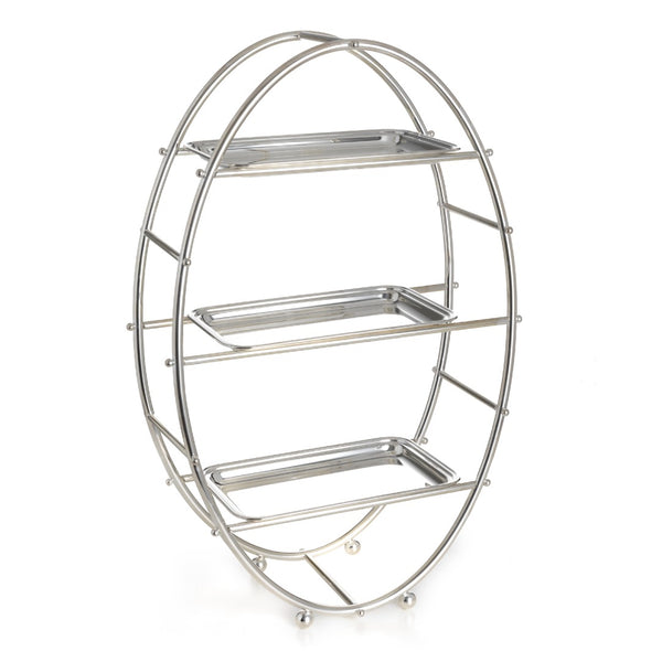 Large three-tier Rialto oval pastry stand silver-plated by Greggio with rectangular trays