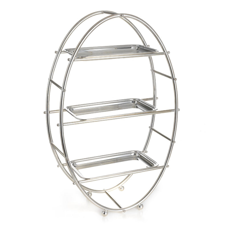 Large three-tier Rialto oval pastry stand silver-plated by Greggio with rectangular trays