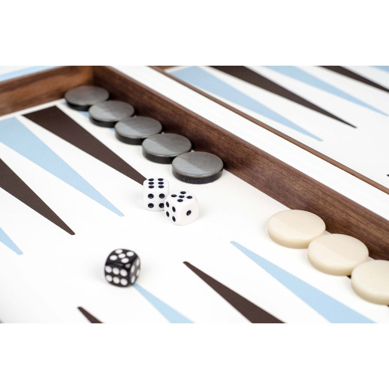 Backgammon Game Set in Arctic Blue Grained Leather by Pinetti