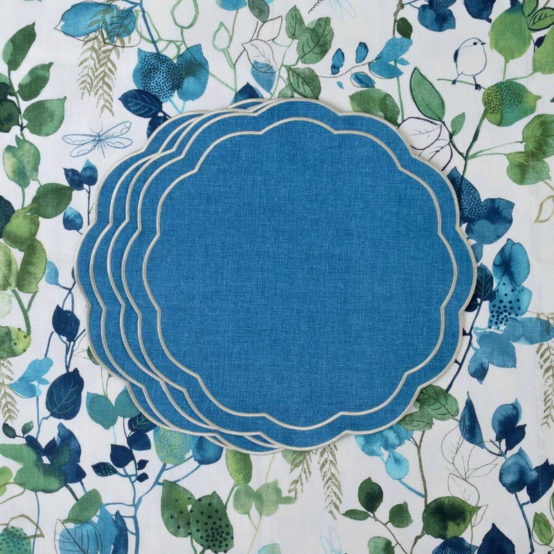 ‘Blue Petali’ Embroidered Placemats by Roseberry Home- Set of 6