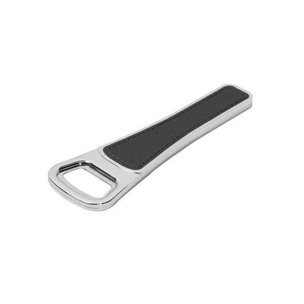 Bottle Opener Long 'Brooklyn' Chrome Metal Finish with Leather Inserts by Giobagnara