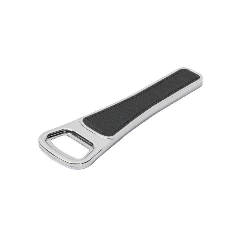 Bottle Opener Long 'Brooklyn' Chrome Metal Finish with Leather Inserts by Giobagnara