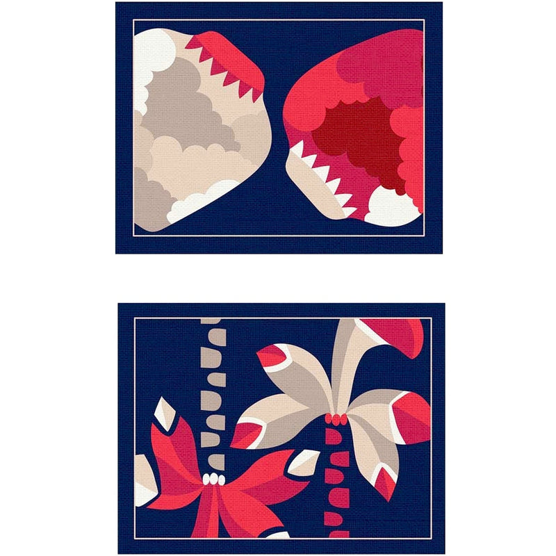 'Bubble Marine' Reversible Placemats Palm Tree and Vase Motifs by Alto Duo - Set of 2