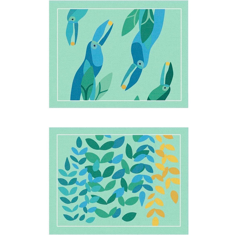'Bubble Vert' Reversible Placemats Foliage and Toucan Motifs by Alto Duo - Set of 2