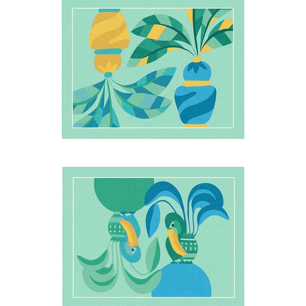 'Bubble Vert' Reversible Placemats Toucan and Vase Motifs by Alto Duo - Set of 2
