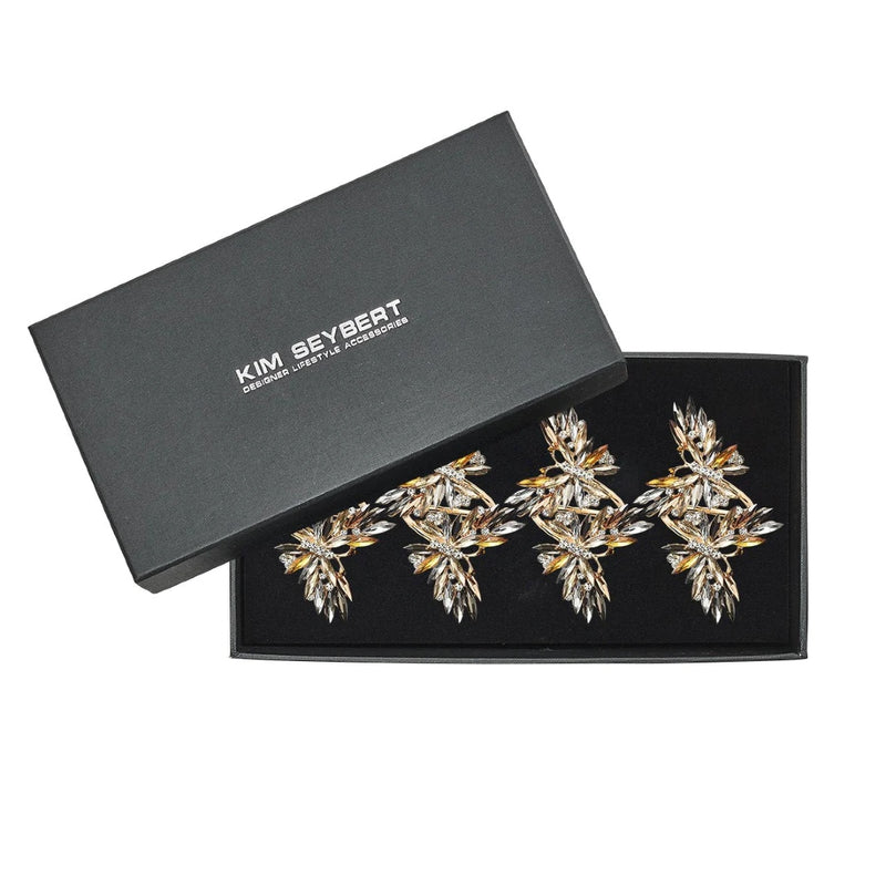 Butterflies Napkin Ring in Champagne and Crystal | Set of 4 in a Gift Box