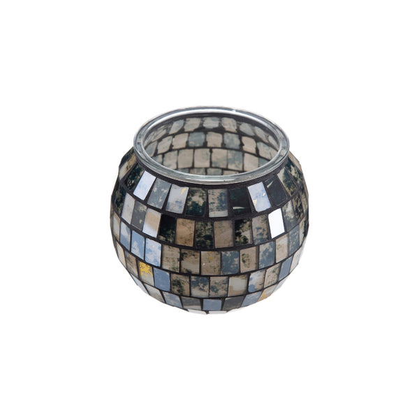 Candle Holder Mosaic in Black Glass
