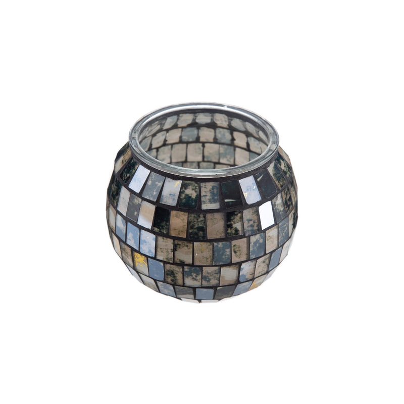 Candle Holder Mosaic in Black Glass