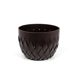 'Canaria' Small Round Storage Basket, Vegan Leather in Coffee Brown by Pinetti