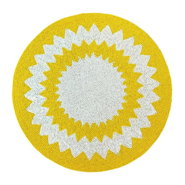 'Capri' Hand Beaded Yellow And White Placemats by Von Gern Home - Set of 4
