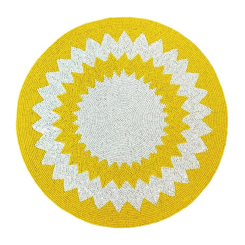 'Capri' Hand Beaded Yellow And White Placemats by Von Gern Home - Set of 4