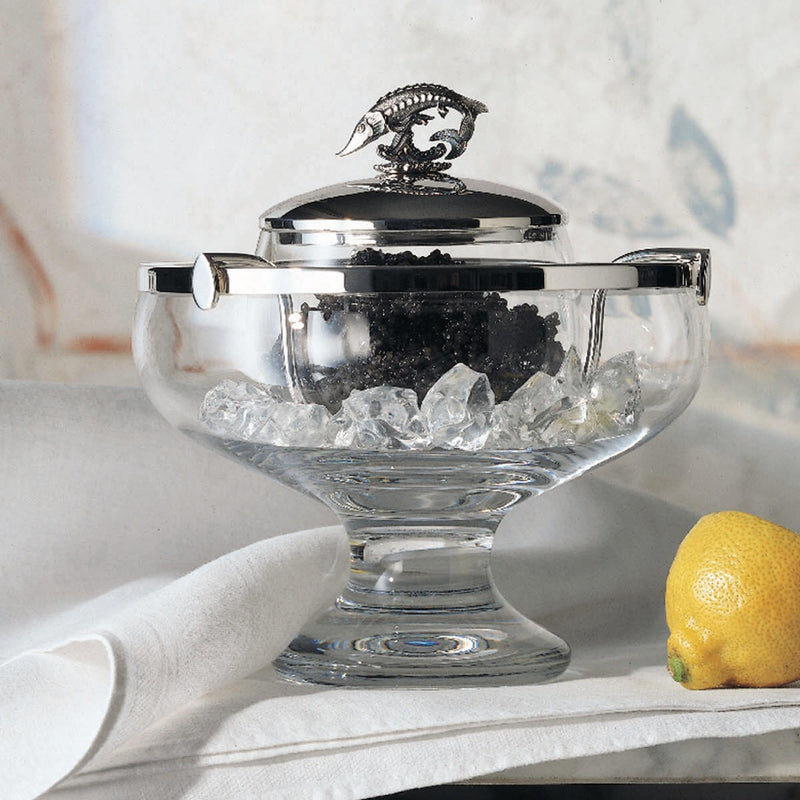 Footed Caviar Bowl, Sterling Silver and Crystal by Robbe & Berking